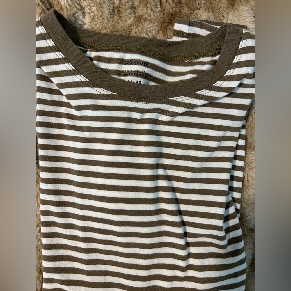 Madewell green striped cotton tee XS